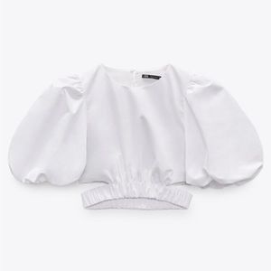 Zara NWT cropped poplin puffed sleeve cut out top M